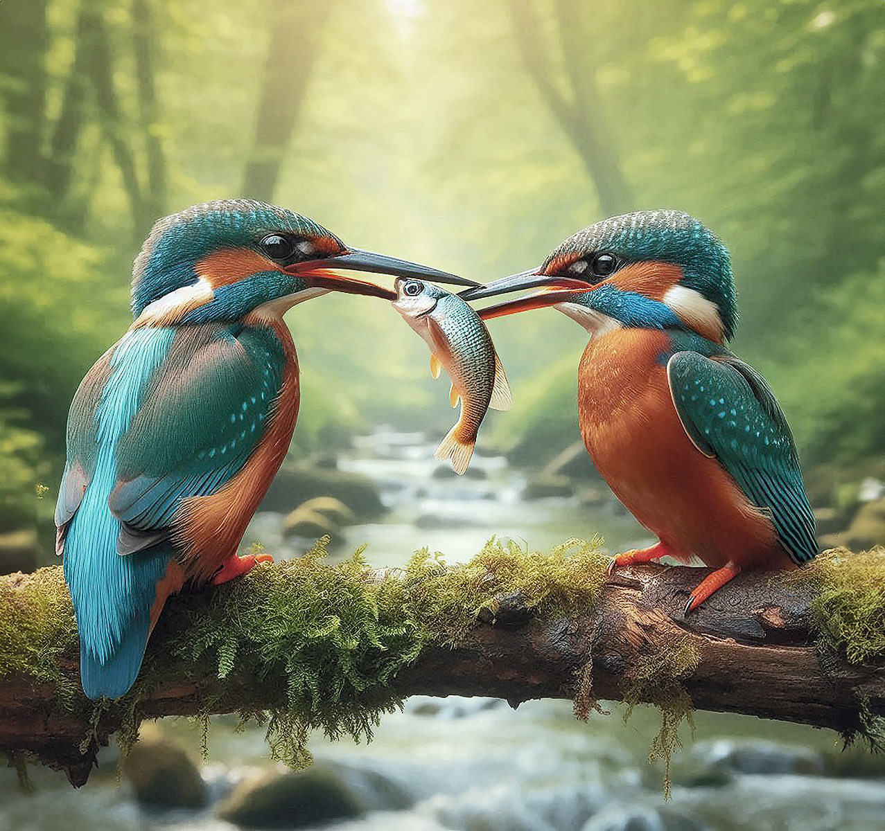 AI Generated kingfishers Male feeds Female 